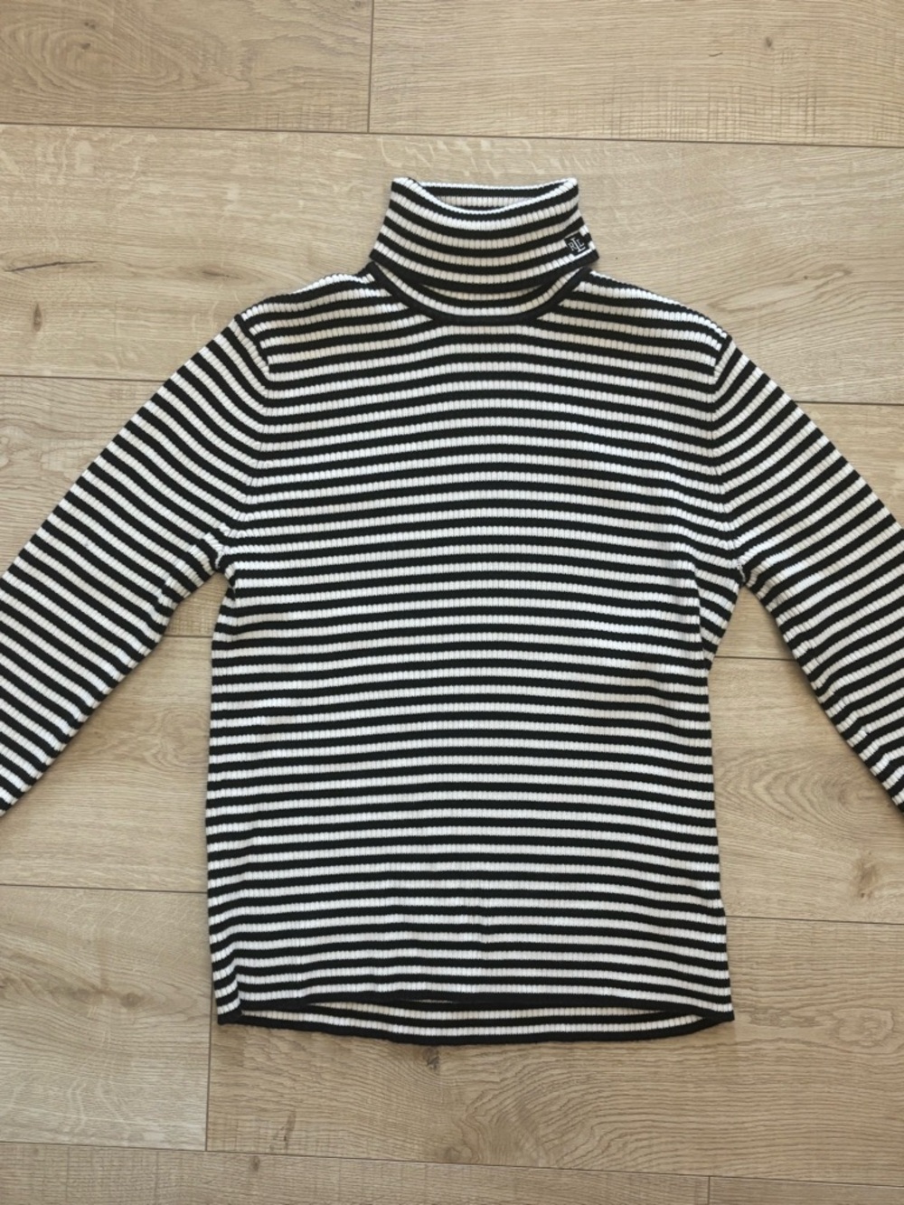 Ralph Lauren Preppy Black & White Striped Chunky Knit Turtleneck Sweater Ribbed - Picture 2 of 10